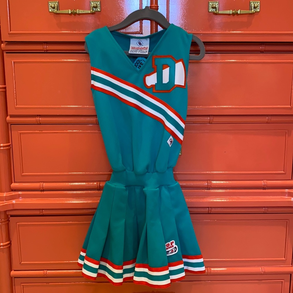 Vintage teal and orange cheerleading outfit